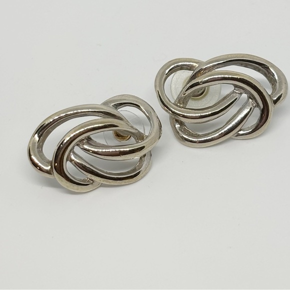 Vintage Silver Tone Modernist Abstract Swirl Pierced Post Earrings 1.5” - Picture 1 of 6